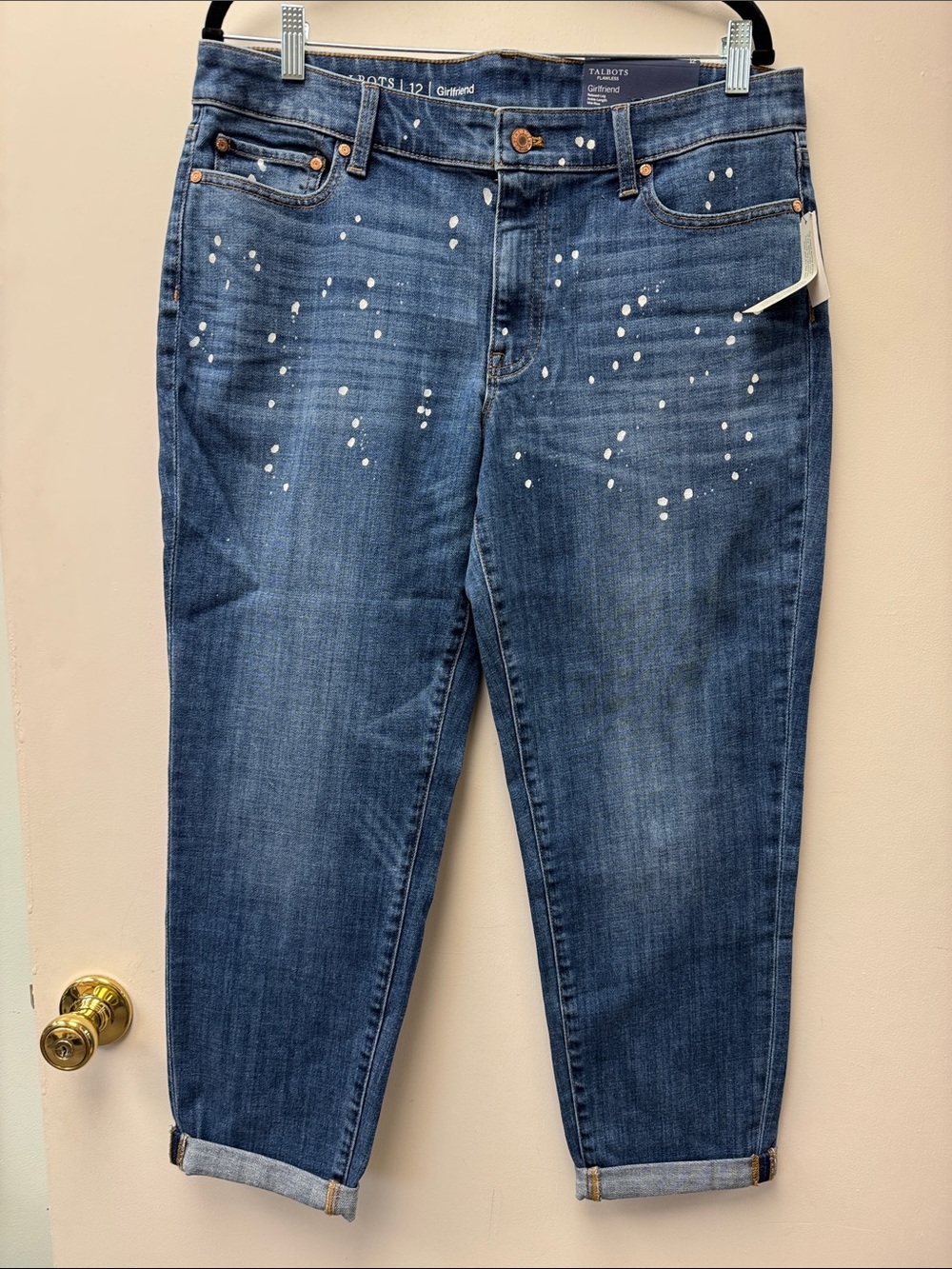 Talbots Dark Blue Girlfriend Jeans with White Paint Accents